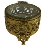 Ornate Gold-Tone Metal Trinket Box With Glass Lid