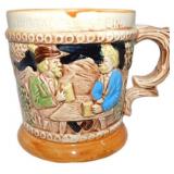 Vintage Ceramic Mustache Mug with Hand-Painted Sce