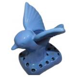 Vintage Light Blue Ceramic Flower Frog in Bird Des