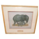 Framed Relief Sculpture of Elephants - Loxodonta A