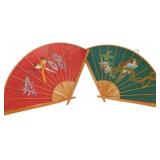 Decorative Folding Fans Featuring Hand-Painted Bir