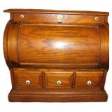 Vintage Oak Wooden Roll-Top Bread Box With Storage