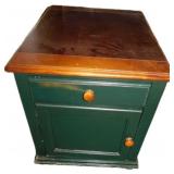 Vintage Wooden Nightstand with Green Finish and Si