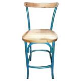 Wood and Metal Bar Stool With Blue Frame, Measurin