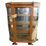 Tiger Oak Curved Glass Curio Cabinet with Lionï¿½s H