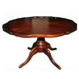 Round Wooden Pedestal Table with Decorative Trim,