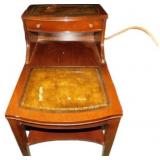 Vintage Wooden Two-Tier Side Table With Leather In