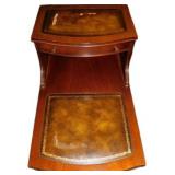 Vintage Wooden Two-Tier Side Table With Leather In