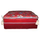 Vintage Upholstered Pouf with Red Floral Design an