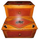 Two-Tier Wooden Step Stool with Bear and Footprint