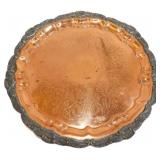 14' Round Copper Plated Serving Tray with Ornate E