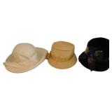 3 Vintage Hats with Hat Case, Measuring 13x13.5 In