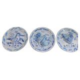 Three Decorative 3D Blue and White Ceramic Chicken