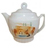 Vintage Porcelier Teapot with Fireplace Scene Reli