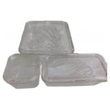 Three Clear Pressed Glass Refrigerator Dishes with