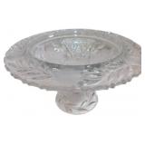 Clear Glass Pedestal Bowl with Leaf and Floral Pat