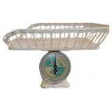 Vintage Baby Scale With Wicker Basket and Illustra