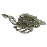 Vintage Rhinestone and Silver-Tone Leaf Brooch