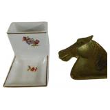 Porcelain Cigarette Holder with Ashtray and Brass