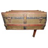 Antique Wooden and Metal Trunk with Keyhole Lock,