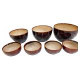 7 Gradient Brown Ceramic Bowls with Signed Base