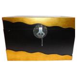 Black and Gold Wooden Storage Chest with Decorativ