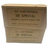 100 Rounds of .38 Special 158 Grain Lead Semi-Wadc