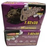 Golden Bear 7.62x39 Ammunition, 40 Rounds, 123-Gra