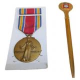 World War II Victory Medal and U.S. Airborne Stick