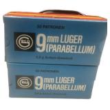 Two Boxes of 9mm Luger Parabellum Ammunition (100