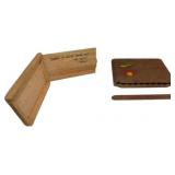 2 Wooden Items: Cigar Box and Card Holder with Pai