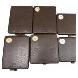 Six Brown Plastic Ammo Boxes for Various Calibers