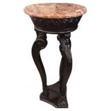 Marble-Top Pedestal Table with Ornate Carved Woode