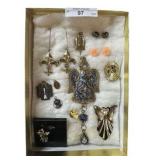 Costume Jewelry Set With Angel and Fleur-de-lis Mo