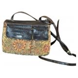 Tapestry Crossbody Bag with Faux Leather Accents,
