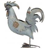 Vintage Metal Rooster Sculpture with Crackle Finis