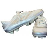 White and Silver Soccer Cleats With Studded Soles