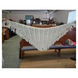 Hand-Crocheted White Triangle Shawl with Fringe Ed