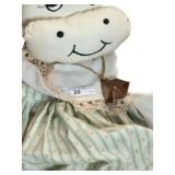 Two Handmade Fabric Dolls in Striped and Floral Dr