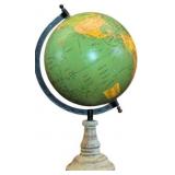 14' Vintage Globe on Wooden Stand with Metal Axis
