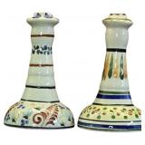 6.5' Ita:ian Hand-Painted Ceramic Candlesticks wit