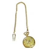Gold-Tone Pocket Watch with Eagle Design and Chain