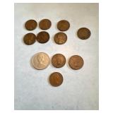 1906 Indian head penny, two 1953 pennies 1958