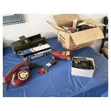 Vintage toys and  box of vintage playing cards