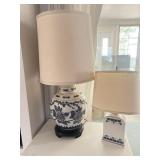 Ginger jar lamp, and otherblue and white lamp.