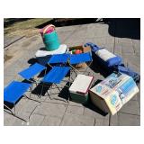 Canopy, coolers, air mattress, and other items a