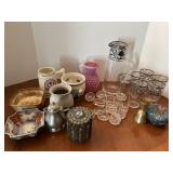 Saltcellars vintage picture and drinking glasses