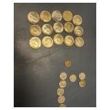 15 1964 Kennedy half dollars, 1944 wheat penny,