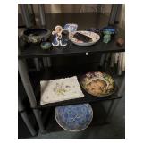 Dresden trinket plate, Goebel angel figurine, and