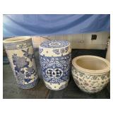 Garden stool, umbrella holder, and planter